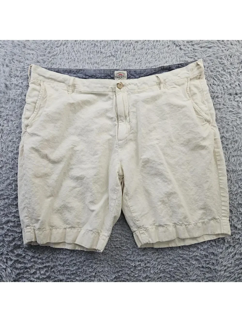 Faherty Shorts Men 38x9 Malibu Linen & Cotton Chino Shorts in Stone MBU2263-STN